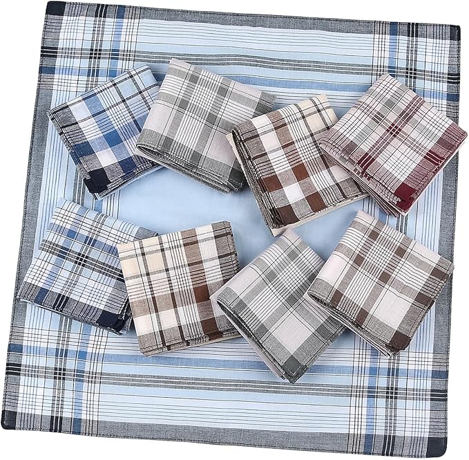 HOULIFE Handkerchiefs for Men, Soft Cotton Mens Handkerchief with Striped Pattern Classic Hankies for Men in Assorted Color