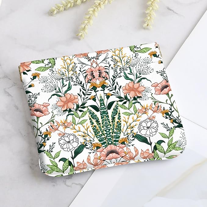 2Pcs PU Leather Small Squeeze Coin Purse Pouch Mini coin Bag Unique And Cute Wallet Cosmetic Bags Change Bag For Women Girls Men （Red and pink flowers