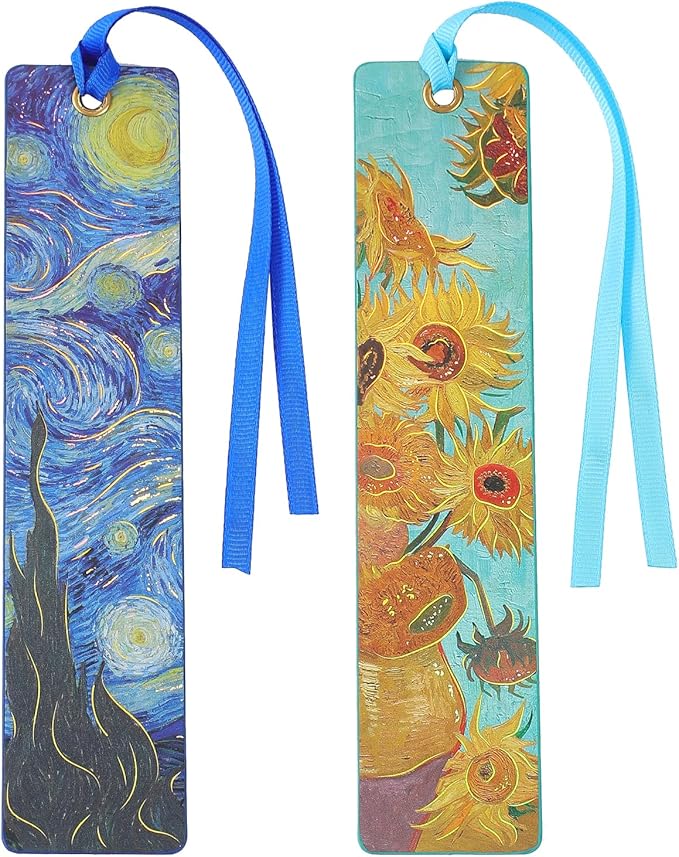 2Pcs Oil Painting Bookmarks for Women, Bookmarks Set for Book Lover, Book Marks for Reading, Vintage Book Marks for Kids Students Classroom Gift for Teacher The Starry Night & Sunflowers