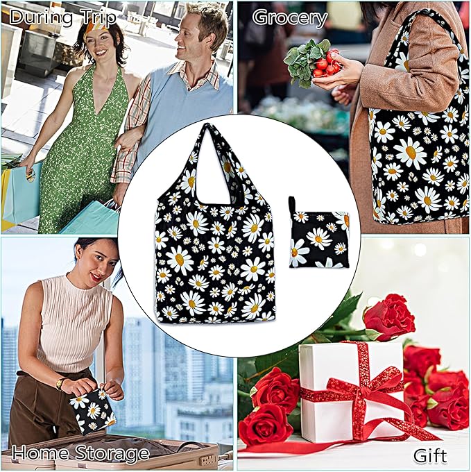 LOLOMLO 6 Pack Eco-Friendly Reusable Grocery Bags Lightweight Durable Washable Shopping Tote Foldable Outings Storage Pouch
