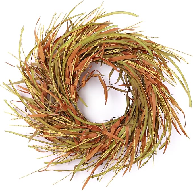 24 Inch Fall Wreath for Front Door Harvest Wreaths with Wheat Leaves and Wheat Ear, Large Autumn Wreath Decor for Farmhouse Wall Window Home Decoration and Halloween Christmas Thanksgiving Celebration