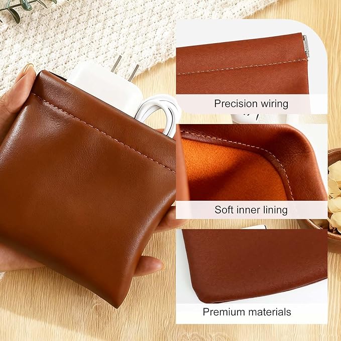 4 Pcs Leather Pouch for Purse, Snap Closure Self-Sealing Cosmetic Bag, Mini Waterproof Organizer for Makeup, Coins, Jewelry, Eyeglasses (A, 4.7X4.5 inches)