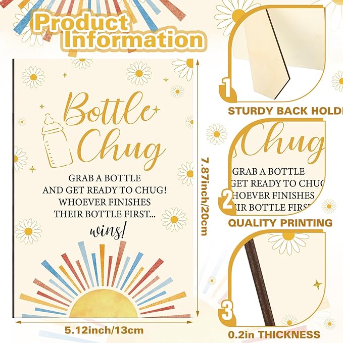 TrelaCo Cool Baby Shower Games Bottle Chug Sign and 12 Pcs Baby Bottle Shower Favor Bottles for Gender Reveal Games (Yellow, Here Comes the Son)