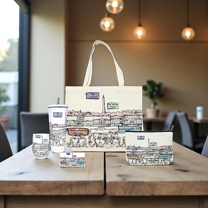 Cities Around the World Artwork Cosmetic Bag Series – Designed in USA, Travel Makeup Bag with Zipper, Souvenir Gift for Women, Artwork Organizer for Purse or Toiletry (Washington DC)
