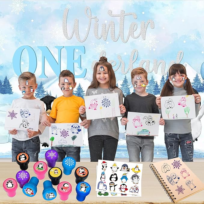 36PCS Penguin Party Favors - 24PCS Temporary Tattoos & 12PCS Stamps - Ideal Winter Animal Themed Birthday Card Decorations Supplies Goodie Bag Cute Rewards for Girls Boys Classroom Gifts Prizes