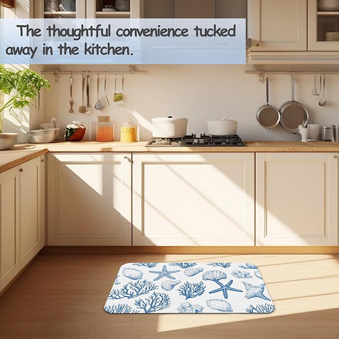Vintage Starfish Bathroom Rug 29.5"x17", Shells Quick-Drying Super Absorbent Diatomite Bath Mat with Non-Slip Backing, Thin Washable Bathroom Floor Mat Fits Under Door for Shower, Sink, or Tub