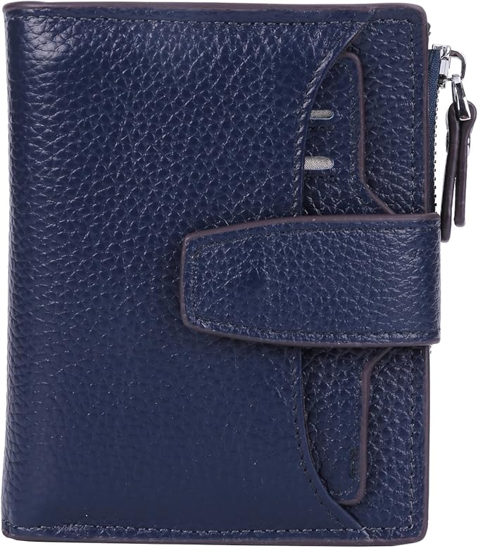 AINIMOER Women's RFID Blocking Leather Small Compact Bi-fold Zipper Pocket Wallet Card Case Purse with id Window