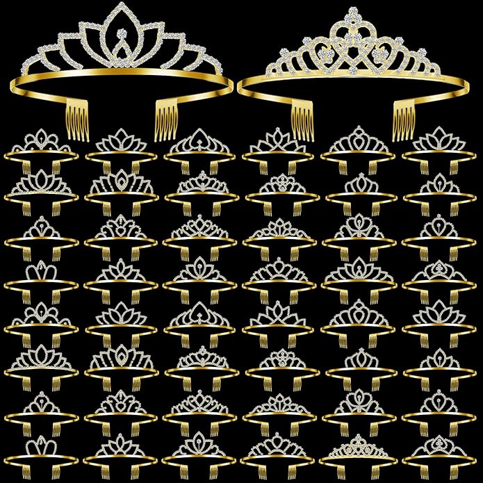 Riceshoot 50 Pcs Tiara Crowns Bulk for Women Crystal Princess Tiara Queen Rhinestone Crown with Comb Silver Bridal Wedding Headband for Women Prom Birthday Party Hair Accessory