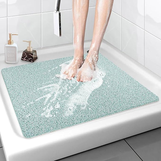 Shower Mat Bathtub Mat Non-Slip - 24x24 Inch, Soft Comfort Bath Mat with Drainage Holes, PVC Loofah Massage Bathmat for Shower, Tub, Bathroom, Wet Areas, Quick Drying