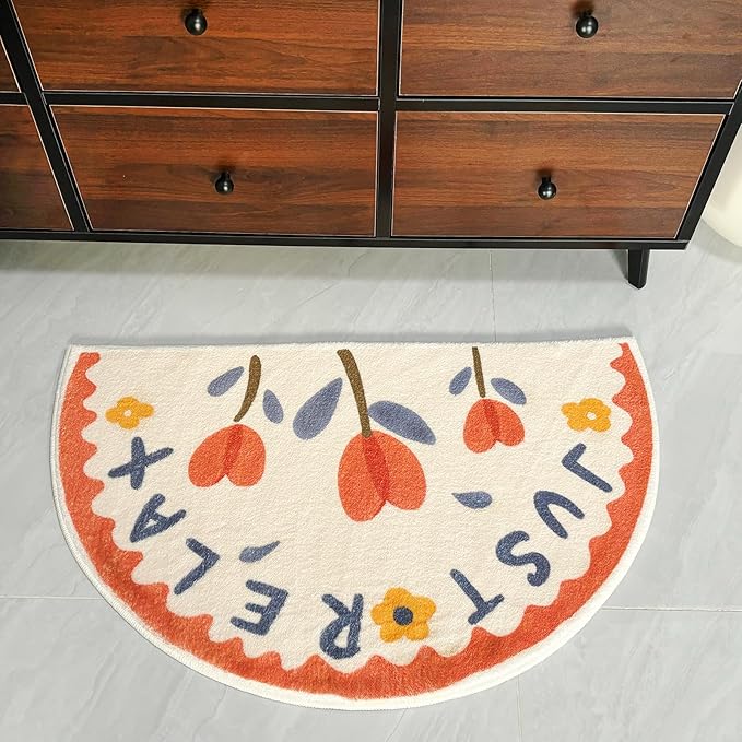 Washable Cute Bath mat for Bathroom,31x20 Half Circle Non-Slip Small Bath Rugs, Absorbent Quick Dry Bath mats, Plush Carpet for Bathtub, Boho Farmhouse Decor