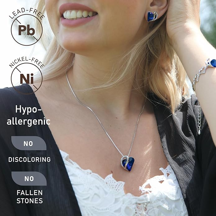 Leafael Valentine's Day Gift Necklaces for Women, Infinity Love Birthstone Heart Crystal Pendant, Birthday Anniversary Jewelry for Wife, Mom, and Her, Silver Plated, 18" + 2" Adjustable Chain