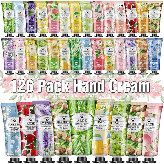 VESPRO 126 Pack Hand Cream Set, Mothers Day Gifts, Bulk Hand Lotion Travel Size for Dry Cracked Hands, Mini Hand Lotion for Valentines Day Gifts, Bridesmaid Gifts, Employee Appreciation Gifts