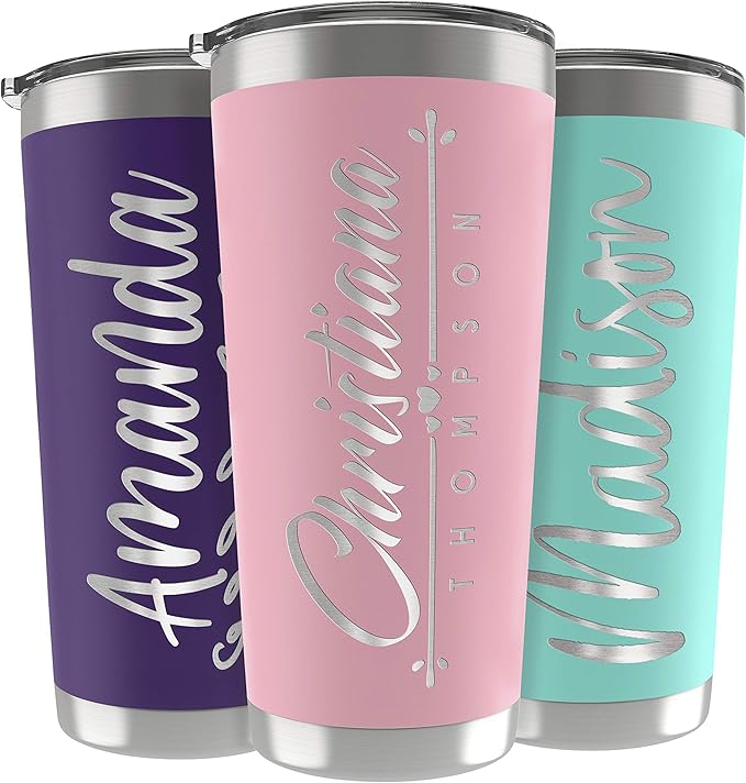 Personalized Gifts For Women - 20 Oz. Custom Tumblers w/Lid, Light Pink - Insulated Travel Coffee Mugs - Optional Straw Set, Stainless Steel Double Wall Coffee Tumbler, Personalized Cups