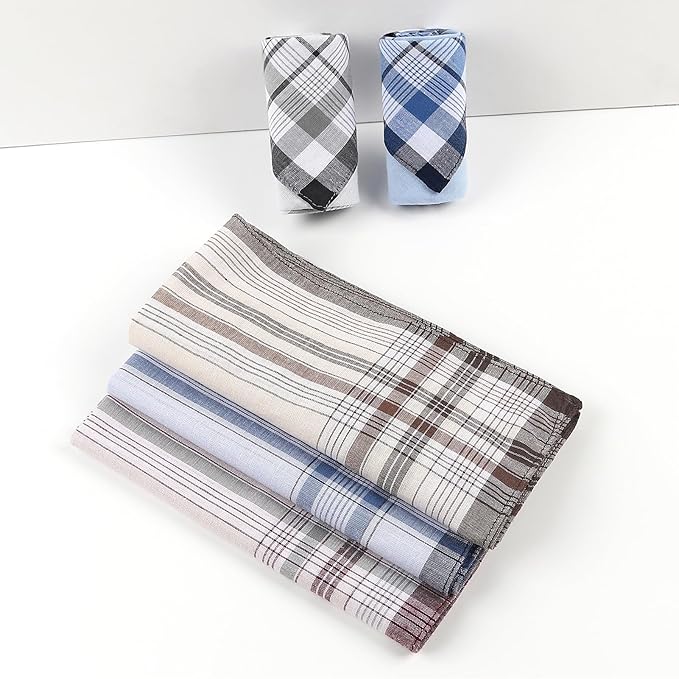 HOULIFE Handkerchiefs for Men, Soft Cotton Mens Handkerchief with Striped Pattern Classic Hankies for Men in Assorted Color