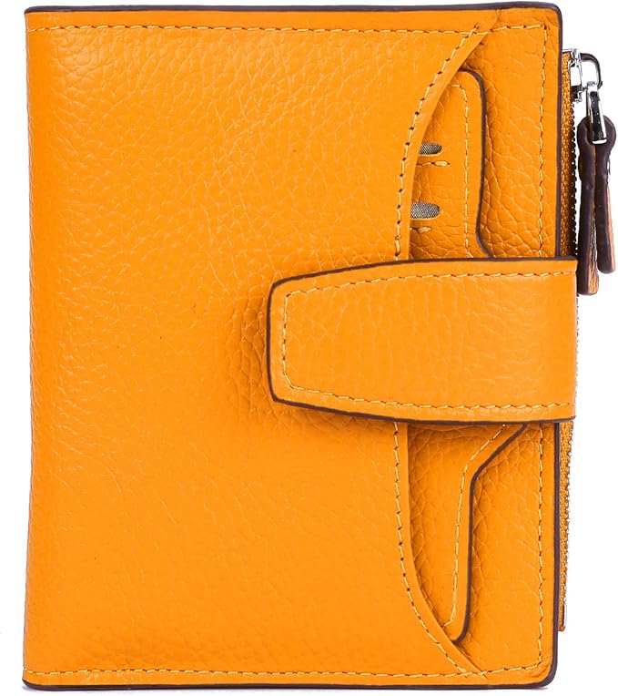 AINIMOER Women's RFID Blocking Leather Small Compact Bi-fold Zipper Pocket Wallet Card Case Purse with id Window