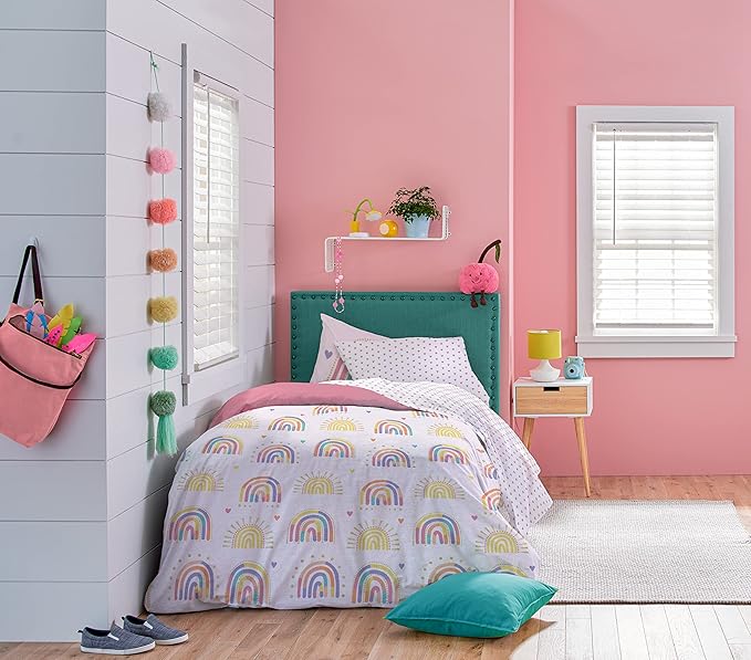 Saturday Park Doodle Rainbow Full/Queen Duvet Cover & Sham Set - 3 Piece 100% Organic Cotton Duvet Set - GOTS & Oeko-TEX Certified
