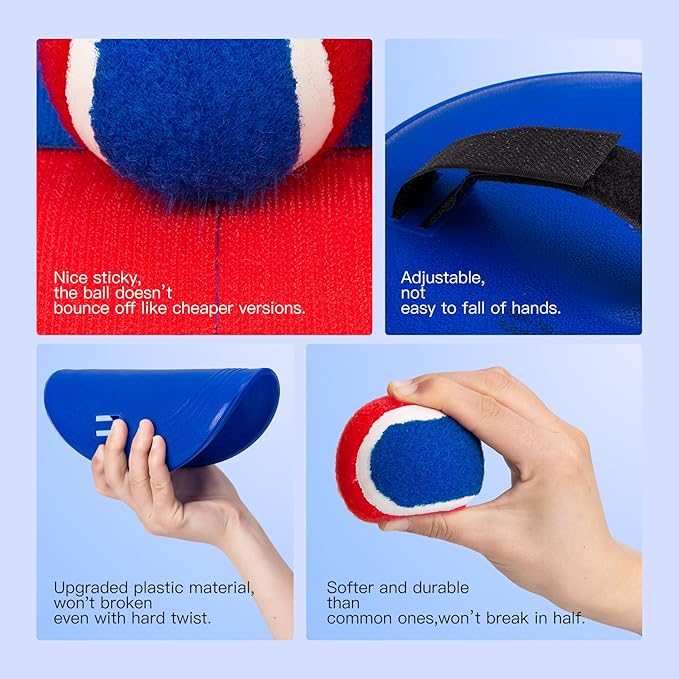 EVERICH TOY Upgraded Toss and Catch Ball Game Set, Kids Toy Stocking Stuffers for Boys Girls Ages 3-12, Includes 2 Paddles 2 Sticky Balls, Water-Resistant Indoor Outdoor Toy for Beach Pool Yard