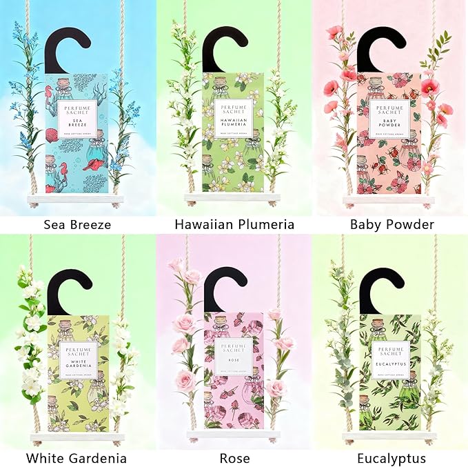 ROSE COTTAGE Large 12 Packs White Cotton Hanging Closet Deodorizer Air Freshener Long Lasting Scented Sachets Smell Goods for House