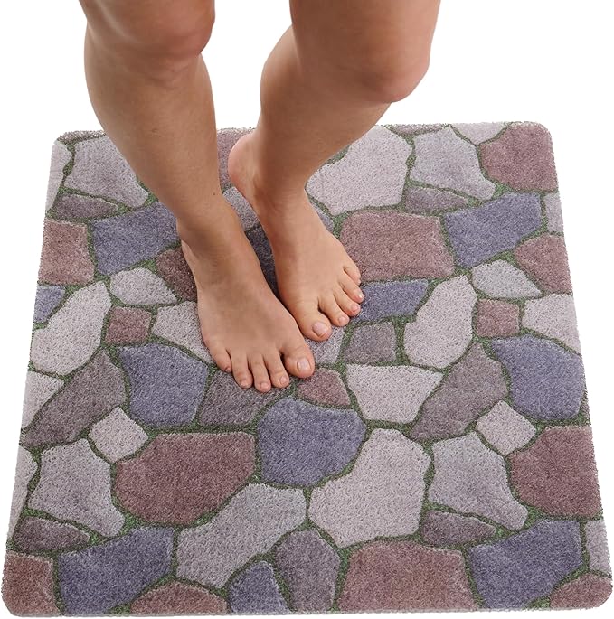 Anti Slip Shower Mat Square - Non Slip Shower Mats for Inside Shower - 24x24 Shower Floor Mat Non Slip - Square Bath Mat for Shower - Secure Loofah Shower Mat No Suction Cups (24x24 Stone Path)