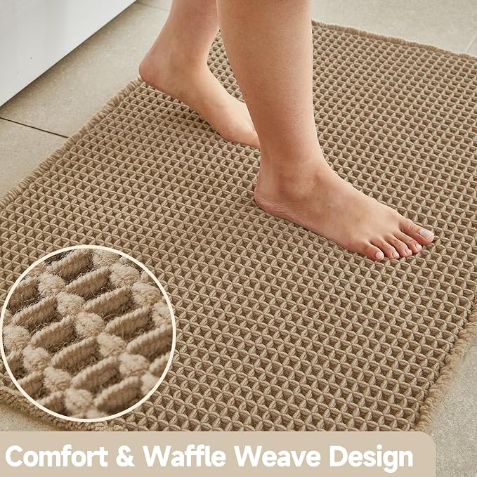 Waffle Runner Rug Bathroom, Long Boho Bathroom Rugs Non Slip Washable Super Absorbent Quick Dry Farmhouse Bath Decor, 60"x24" / 5'x2' Khaki
