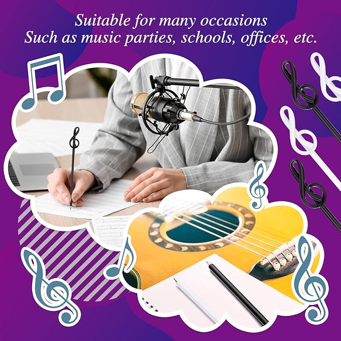 Lincia 100 Pcs Music Note Pens Bulk Musical Ballpoint Pens Music Themed Party Favors Novelty Musical Choir Prizes Gifts Piano Teacher Gift for Artists Office Decorative Supplies(Black, White)
