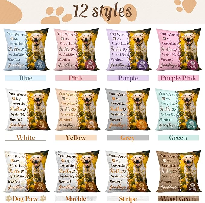 Personalized Memorial Throw Pillow with Photo (Insert Included), Sympathy Gift for Pet Loss, Customized Pillow Pets for Dog Owners (Yellow)