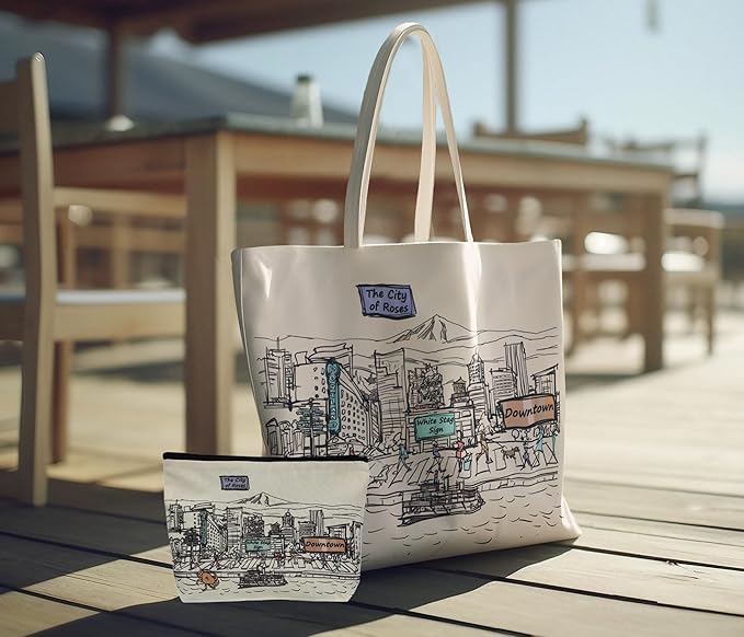 Cities Around the World Artwork Cosmetic Bag Series – Designed in USA, Travel Makeup Bag with Zipper, Souvenir Gift for Women, Artwork Organizer for Purse or Toiletry (Portland)