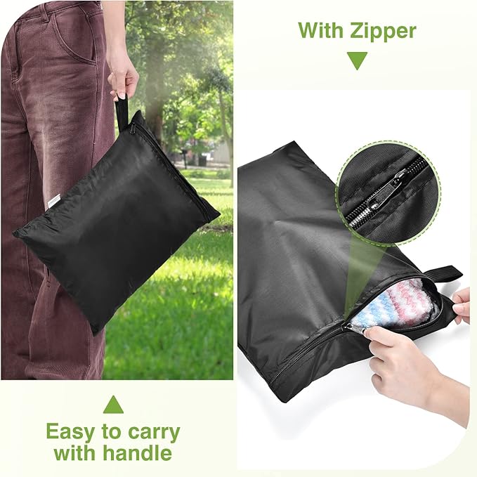 OTraki 12x16 inch Wet Bag 2Pcs Waterproof Swim Bag for Wet Clothes Small Swimsuit Dirty Clothes Laundry Bag Travel Machine Washable for Gym Beach Pool Drying Do Not Exceed 176℉ Black