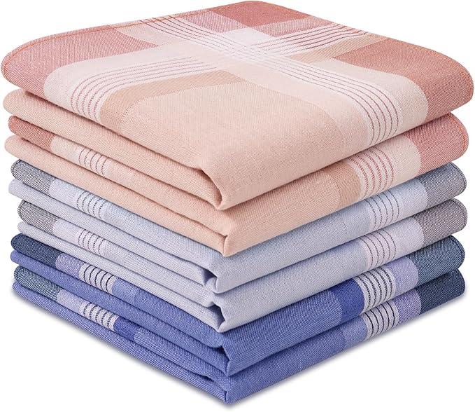 Zenssia Men's Soft Cotton Handkerchiefs Assorted Color with Stripe 6 Piece Gift Set