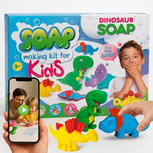 ZenseMe Soap Making Kit for Kids – DIY Soap Making Kit with Dinosaur Soap Moulds (3 Cute Dinosaurs) | Soap Making Supplies for Creative Play & Hygiene - DIY Kits for Kids with Mobile App