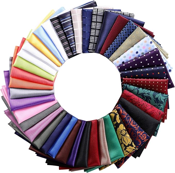 Jeatonge 40 Pack 8.5x8.5 inch Pocket Squares for Men Men's Handkerchief Mens Pocket Squares Set Assorted Colors with a Holder