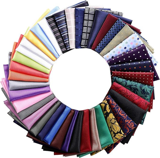 Jeatonge 40 Pack 8.5x8.5 inch Pocket Squares for Men Men's Handkerchief Mens Pocket Squares Set Assorted Colors with a Holder