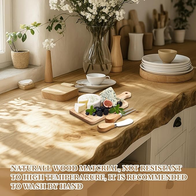 1 Set Bridal Baby Shower Cheese Prizes Wooden Square Board Gift Set Knives Forks Thank You Tags with Box for Guests for Valentines Bridal Baby Shower Housewarming (Maple Wood)