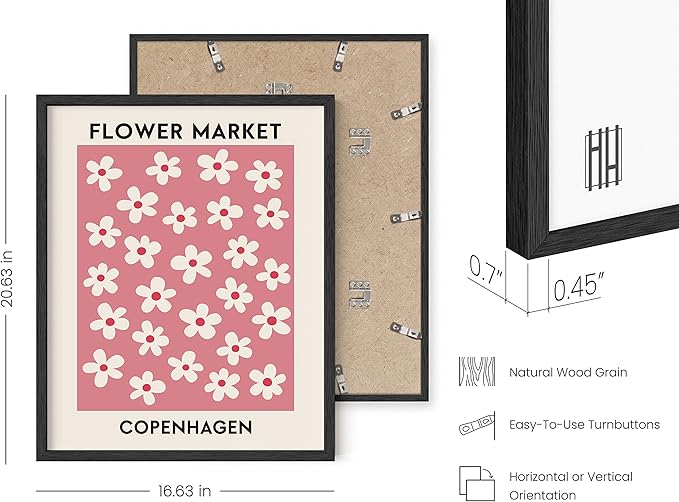 HAUS AND HUES Flower Market Poster – Danish Pastel Floral Wall Art, Aesthetic Flower Prints, Vintage Botanical Decor (Black Frame, 16x20)