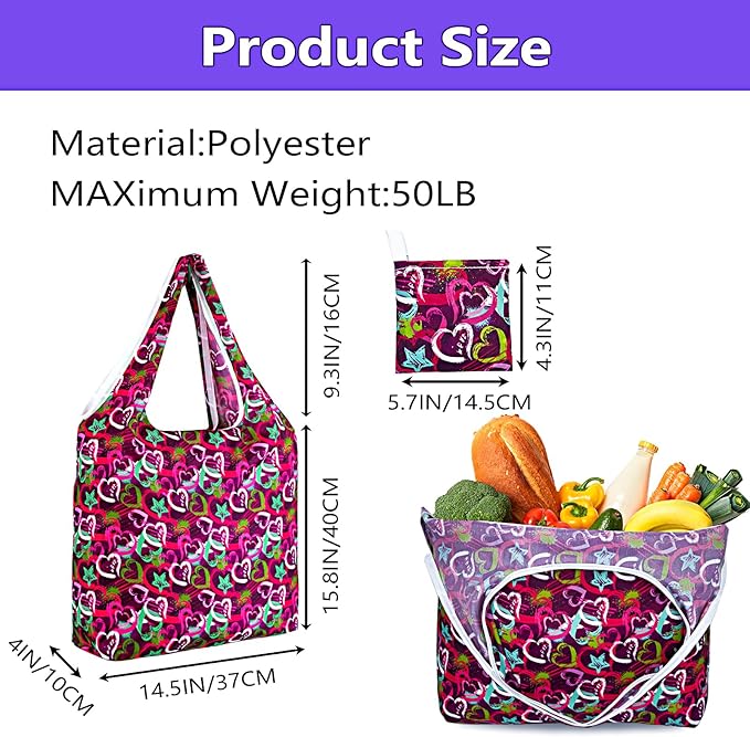 LOLOMLO 6 Pack Eco-Friendly Reusable Grocery Bags Lightweight Durable Washable Shopping Tote Foldable Outings Storage Pouch