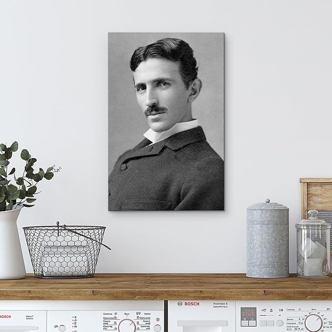 wall26 Canvas Print Wall Art Portrait of Nikola Tesla People Pop Culture Historical Realism Famous Closeup Colorful Multicolor Classical for Living Room, Bedroom, Office - 12"x18"