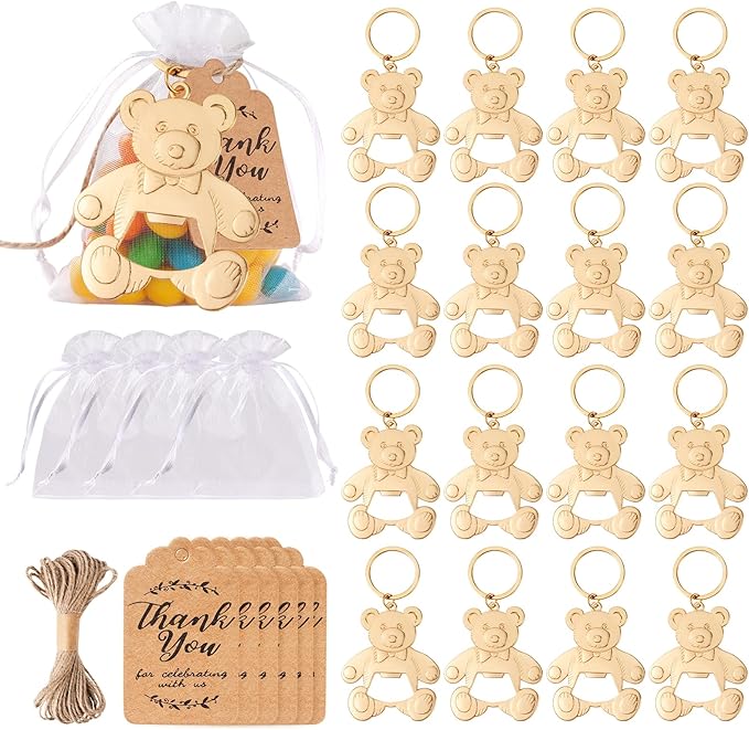 Bottle Openers Baby Shower Return Favors for Guests Cute Bottle Opener Decorations and Souvenirs with Organza Bags Tags for Theme Party Favors(Retro Style,152 pieces) (Teddy bear)