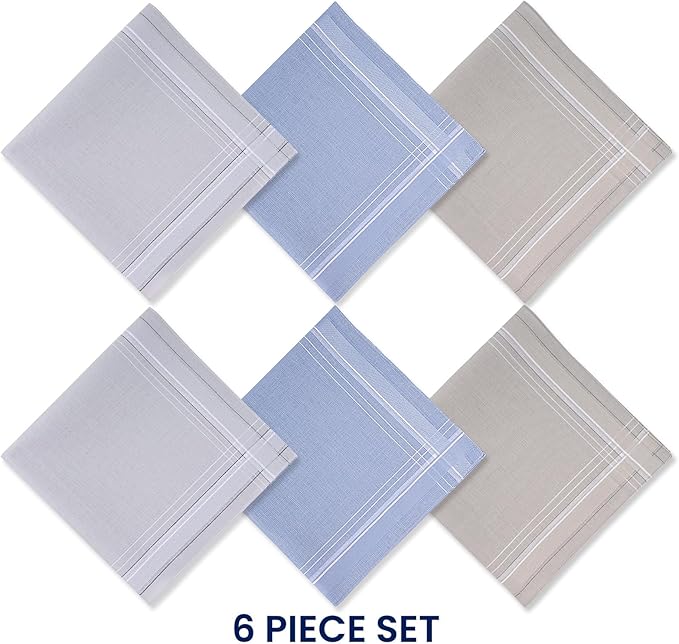 Zenssia Men's Soft Cotton Handkerchiefs Assorted Color with Stripe 6 Piece Gift Set
