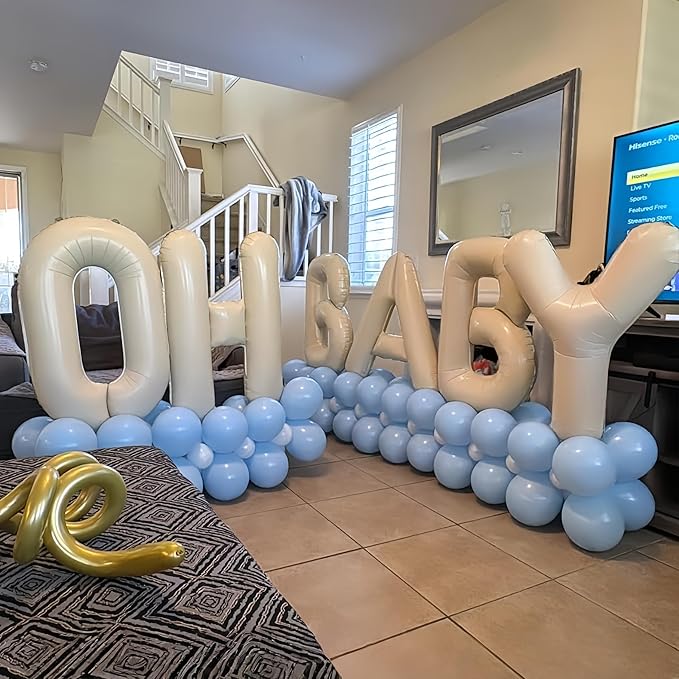 40 Inch Beige OH BABY Balloon for Baby Shower, Large Cream White Oh Baby Balloons Letters with Ribbon, Neutral Ivory Alphabet Oh Baby Balloon Banner Sign for Gender Reveal Backdrop Party Decorations