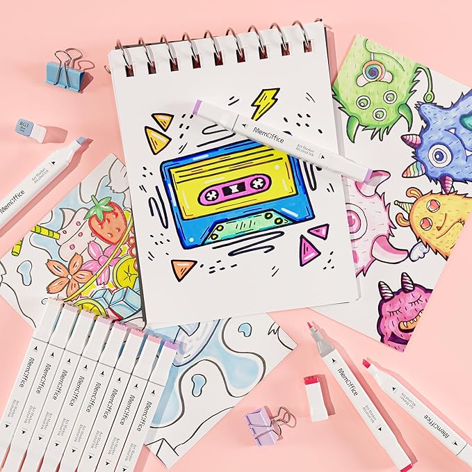 MemOffice 80 Colors Dual Tip Artist Alcohol Markers Set with Carrying Case - Perfect for Coloring, Drawing, Sketching, Card Making and Illustration - Perfect for Adults