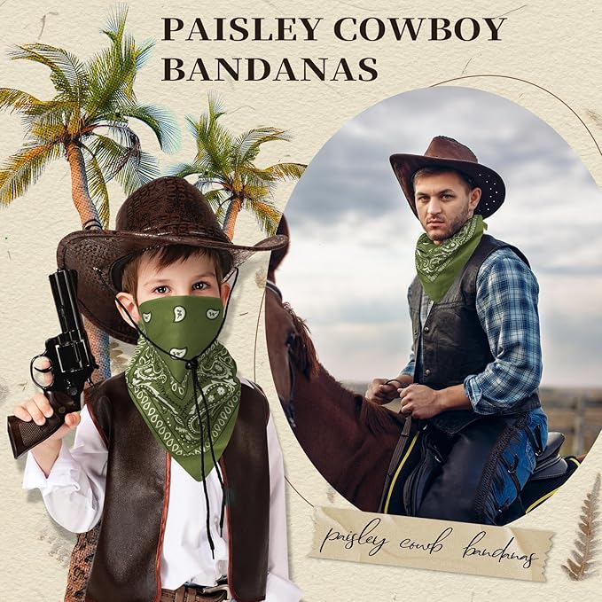 Blulu 6 Pcs Neon Color Cowboy Bandanas for Men Women Assorted Paisley Pattern Handkerchiefs 22 x 22 Inch Kids Headwrap Scarfs