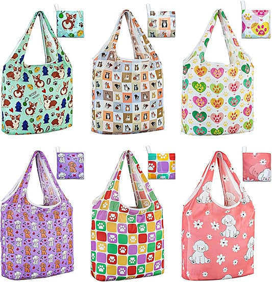 LOLOMLO 6 Pack Eco-Friendly Reusable Grocery Bags Lightweight Durable Washable Shopping Tote Foldable Outings Storage Pouch
