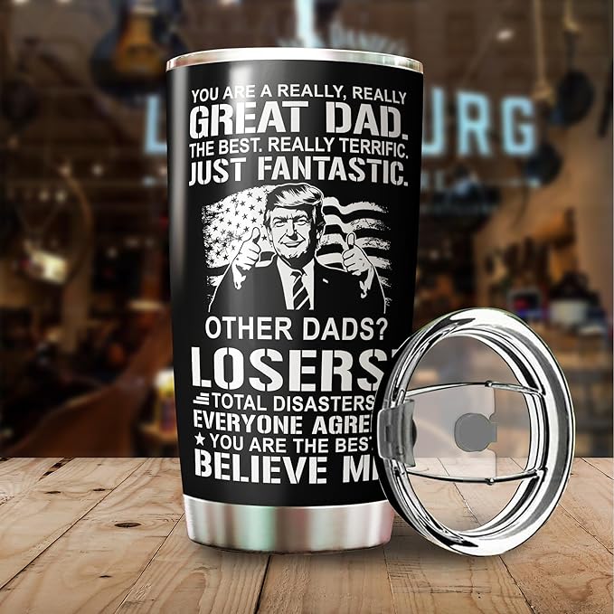 Dad Tumbler - Gifts for Dad on Fathers Day, Christmas, Birthday - Dad Coffee Mug - Dad Cup - #1 Dad Tumbler - Daddy Cup - Gifts for Dad from Daughter, Son - Dad Nutrition Facts Tumbler