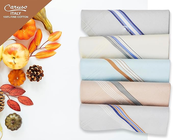 Caruso Italy Men's Premium 100% Pure Cotton Handkerchief Colored Border - (46x46 cm)