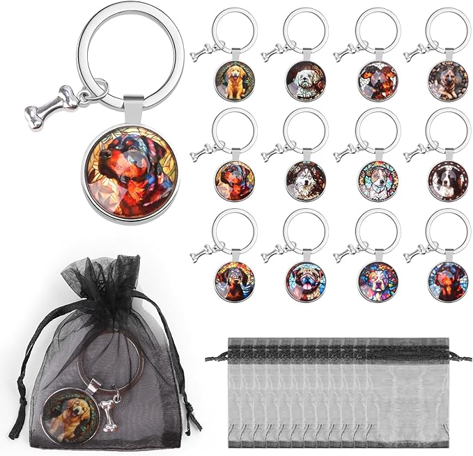 12 Pack 3D Glass Stained Glass Keychain, Car Key Ring Pendant Key Chains for Handbag Bag, Earphone Case Decoration