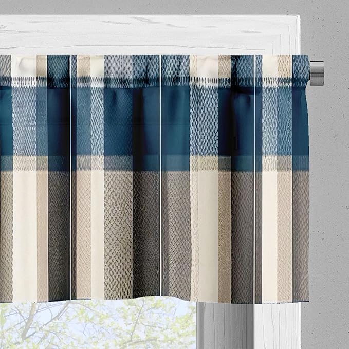 Ambesonne Plaid Window Valance Pack of 2, Classic Timbermen Pattern with Integrating Geometric Bold Lines Art Tartan, Rod Pocket Curtain Valances Kitchen Bedroom, 42" X 18",Slate Blue Orange Green