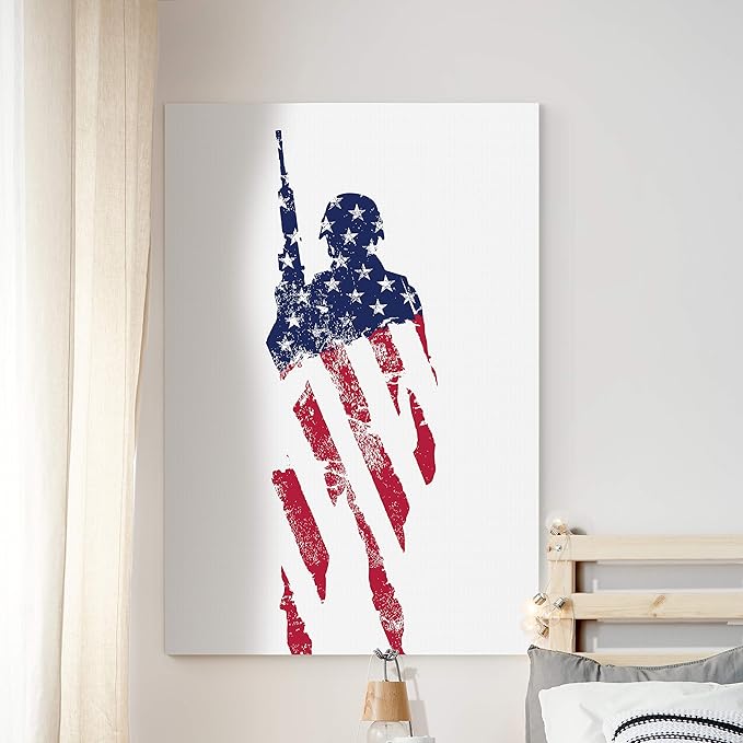Renditions Gallery Canvas Military Wall Art Paintings & Prints Artwork American Faded Veteran Victory Modern Glam Patriotic Canvas Decorations for Bedroom Office Kitchen - 36"x48" LT25