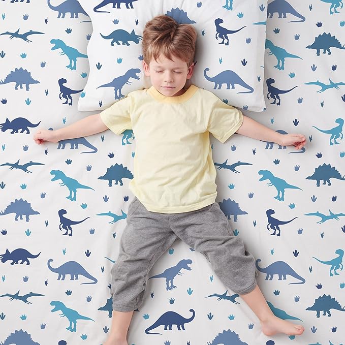 Kids Organic Viscose Derived from Bamboo Sheet Set | Twin or Full Size Fitted Bed Sheets | Oeko-Tex Certified | Cute Toddler Bedding for Girls & Boys Dino Full