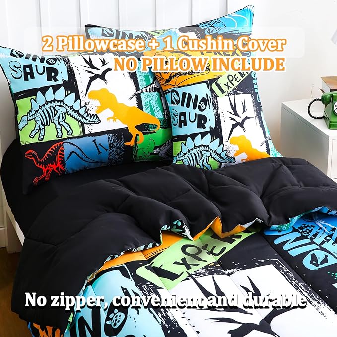 4 Pcs Bed in A Bag Twin Comforter Set for Boys, Dinosaur Bedding Sets with Sheets for Kids