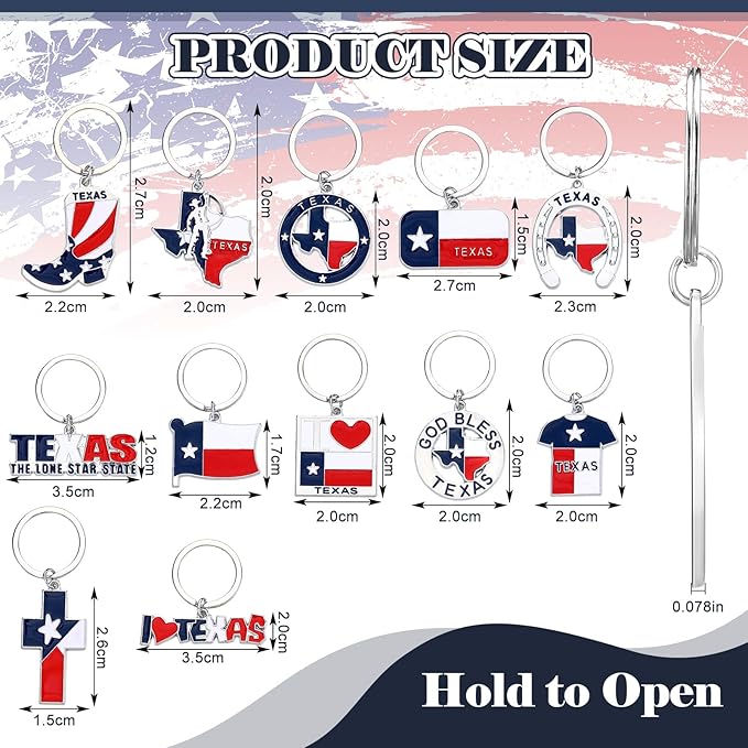 Tondiamo 48 Pcs Texas Metal Keychain Gifts Bulk with Black Velet Storage Bag Texas Souvenirs Lone Star State Map Shaped Keychain God Bless Boot Keyring Gifts
